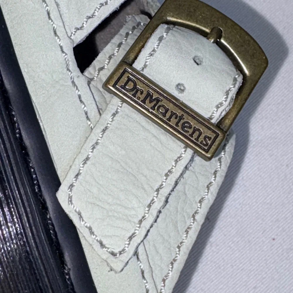 Dr. Martens Maxxy slide Sandals Sage Green Leather Buckle Platform AirWair